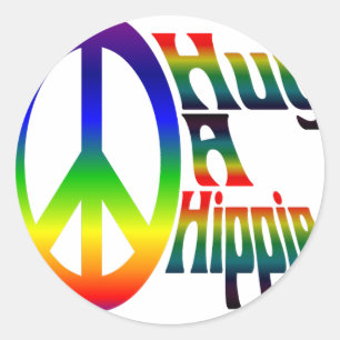 Pegatina Redonda abrazar un hippie