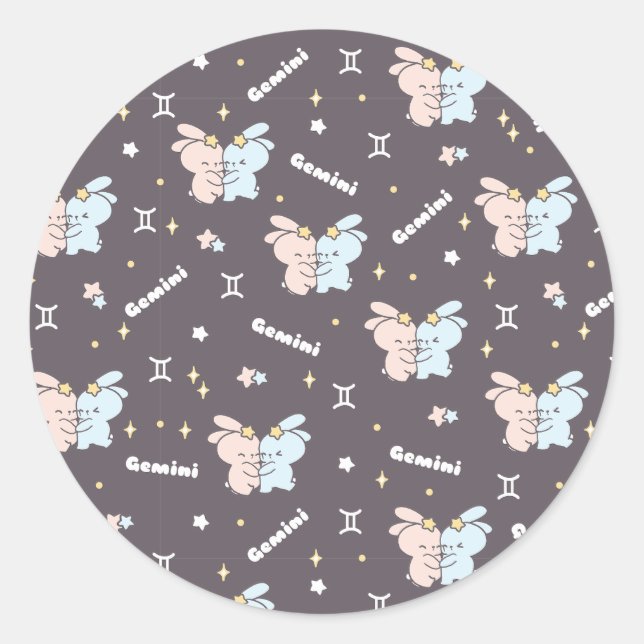 Pegatina Redonda Abrazo de conejillos gemelos - Constelación de zod (Anverso)