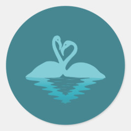 Pegatina Redonda Abrazo de Flamingo