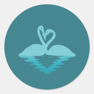 Pegatina Redonda Abrazo de Flamingo