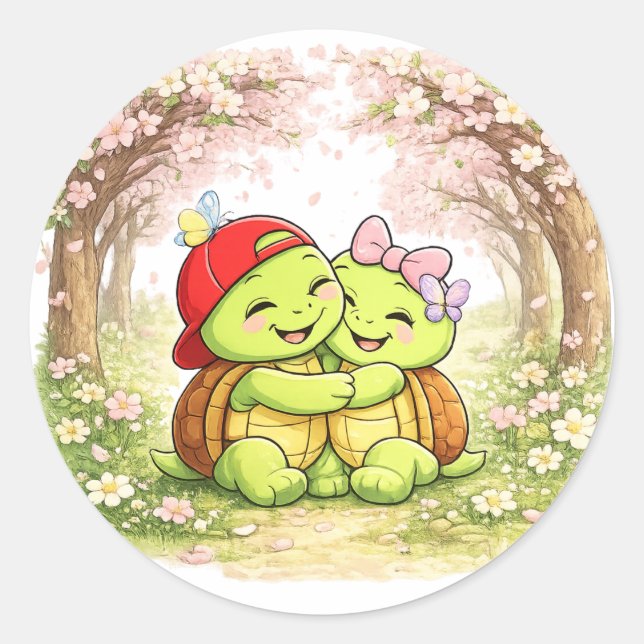 Pegatina Redonda Abrazo de Flor de Cerezo (Anverso)