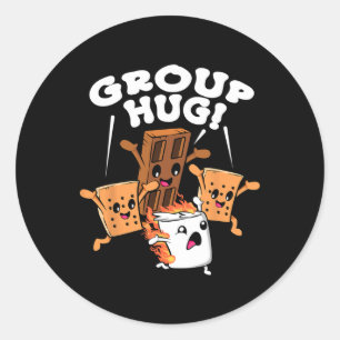 Pegatina Redonda Abrazo de grupo divertido de malvaviscos de chocol