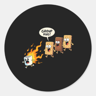 Pegatina Redonda Abrazo grupal divertido de camping Smores Cute S'm