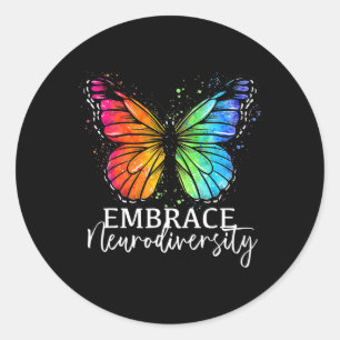 Pegatina Redonda Abrazo Neurodiversidad Arcoiris Butterfly Autism W