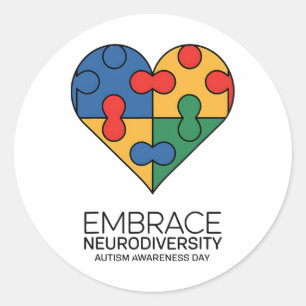 Pegatina Redonda Abrazo Neurodiversidad Autismo Conciencia Rompecab