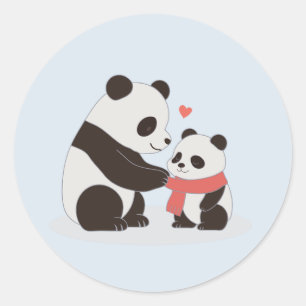 Pegatina Redonda Abrazos cálidos, amor panda