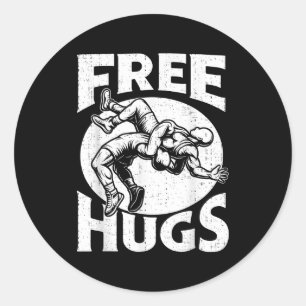 Pegatina Redonda Abrazos Humor de Lucha Libre Luchador Lucha Hombre