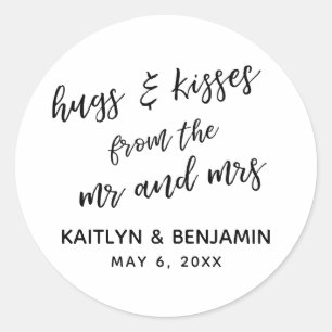 Pegatina Redonda Abrazos y besos del señor y la señora Plain, simpl