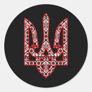 Pegatina Redonda Abrigo de hierbas ucranianas Vyshyvanka Arte Orgul