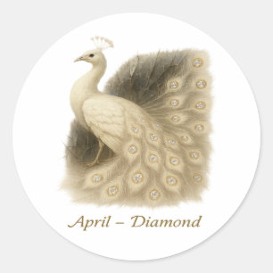 Pegatina Redonda Abril - Peacock de diamante