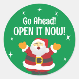 Pegatina Redonda Abrir el paquete Now con Navidades de Santa