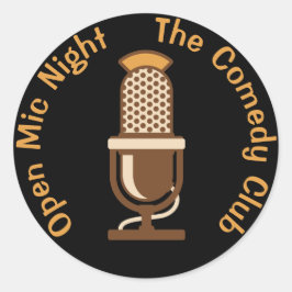 Pegatina Redonda Abrir noche de micrófono personalizada