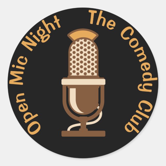 Pegatina Redonda Abrir noche de micrófono personalizada (Anverso)
