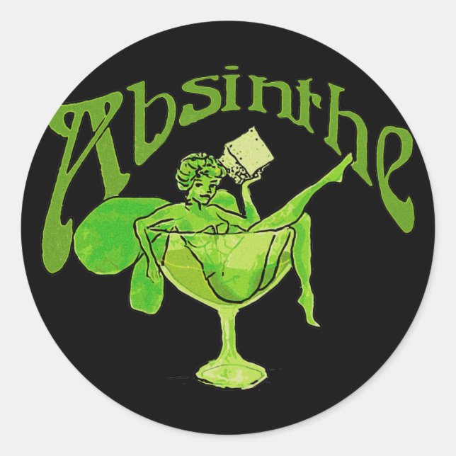 Pegatina Redonda Absinthe Chica En Vidrio (Anverso)