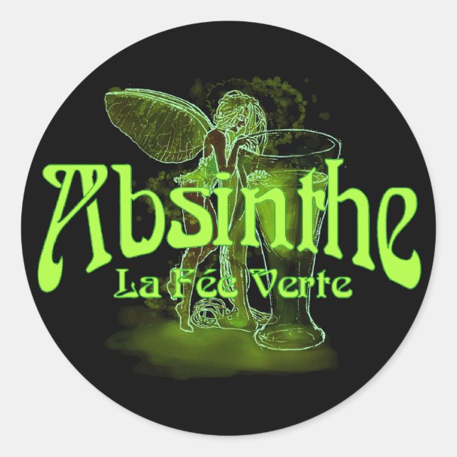 Pegatina Redonda Absinthe La Fee Verte Hada Con Vidrio (Anverso)