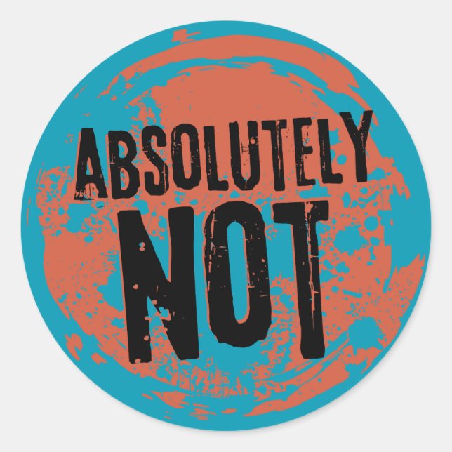 Pegatina Redonda Absolutamente no, Naranja Grunge y azul (Anverso)