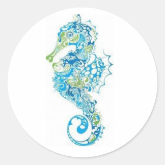Pegatina Redonda Abstract Blue Seahorse