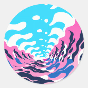 Pegatina Redonda Abstract Dream Wave – Vibrant Surreal Flow