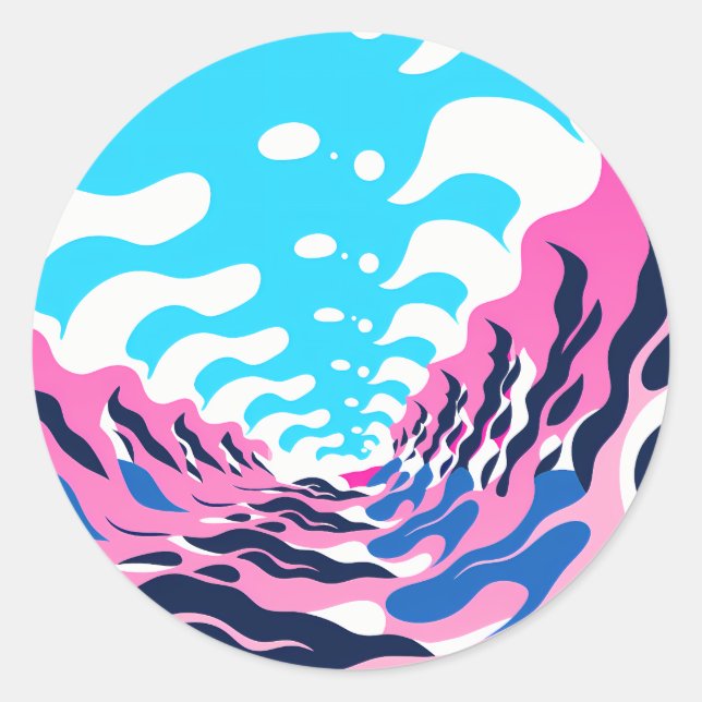 Pegatina Redonda Abstract Dream Wave – Vibrant Surreal Flow (Anverso)