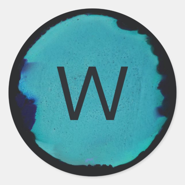 Pegatina Redonda Abstract Green Teal Blue Monogram Sticker (Anverso)