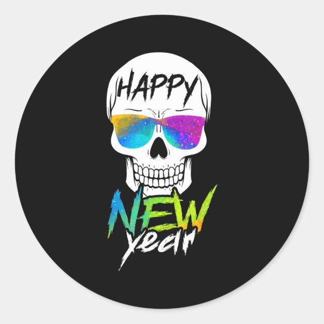 Pegatina Redonda Abstract Happy New Skull Year  (Anverso)