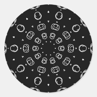 Pegatina Redonda Abstract Monochrome White Mandala Geometric Patter