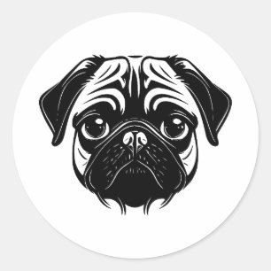 Pegatina Redonda Abstract Pug: Un enfoque Minimalista