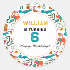 Pegatina Redonda Abstracto colorido lindo Animales Niños Fiesta de 