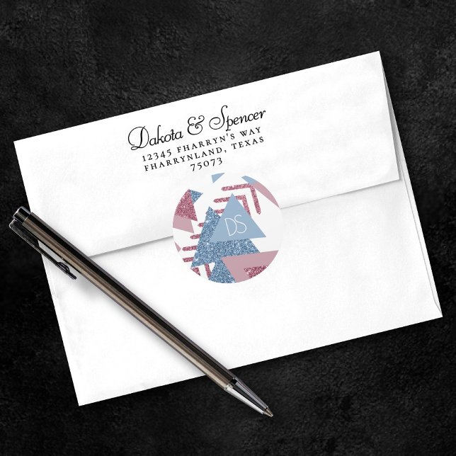 Pegatina Redonda Abstracto Lunar de los 80 | Rosa y Azul Polvorient (Subido por el creador)