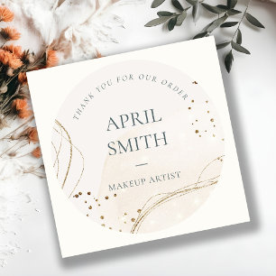 Pegatina Redonda Abstracto Marfil Dorado Gracias Por Su Pedido 