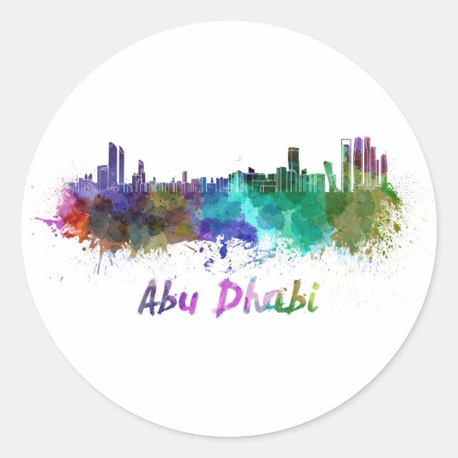 Pegatina Redonda Abu Dhabi skyline in watercolor (Anverso)