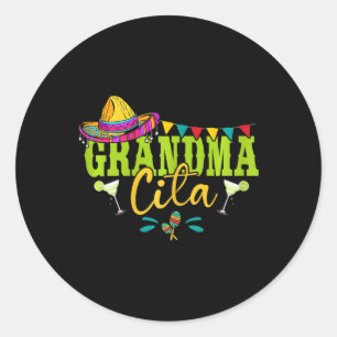 Pegatina Redonda Abuela Abuela Mexicana Sombrero Margarita Cin