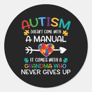 Pegatina Redonda Abuela Autismo Ama Niños Autistas Conciencia Autis