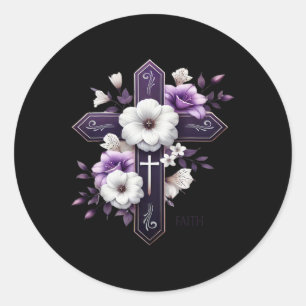 Pegatina Redonda Abuela Cruz de Pascua Dios Ropa Basada en la Fe Re