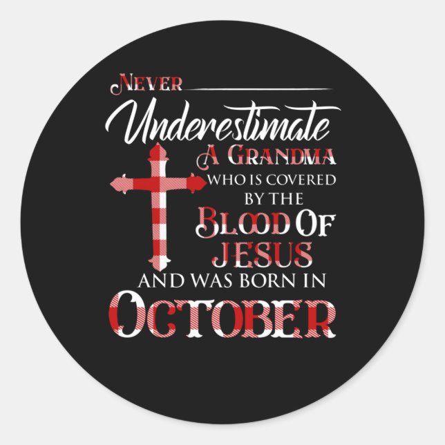 Pegatina Redonda Abuela Cubierta Por La Sangre De Jesús (Anverso)