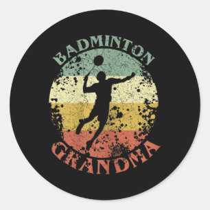 Pegatina Redonda Abuela de bádminton femenino angustiado vintage Ba