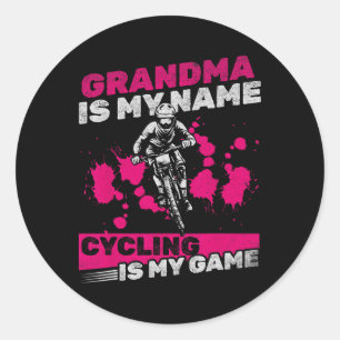 Pegatina Redonda Abuela de Ciclismo de Montaña Es Mi Nombre Ciclism
