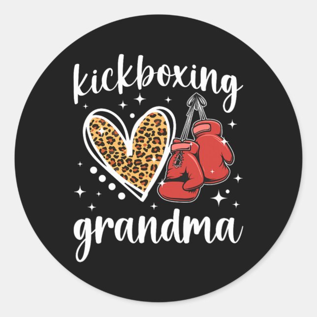 Pegatina Redonda Abuela de kickboxing de una abuela kickboxer escuc (Anverso)