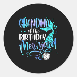 Pegatina Redonda Abuela De La Familia De Sirena De Cumpleaños Ropa 