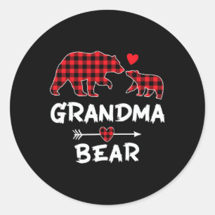 Pegatina Redonda Abuela de la Red Plaid osa Osa Xmas Navidades de f