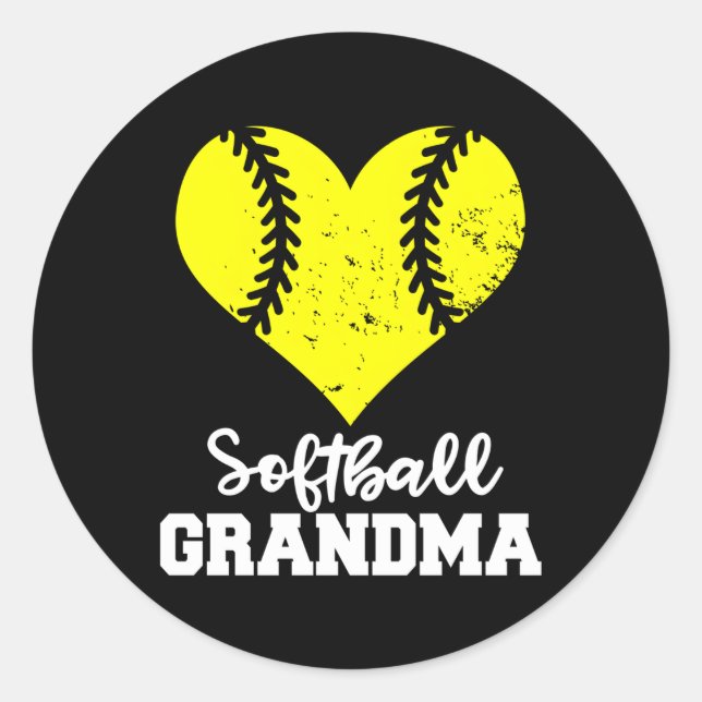 Pegatina Redonda Abuela de Softbol He Softbol (Anverso)
