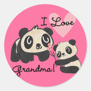 Pegatina Redonda Abuela del amor de los osos de panda I