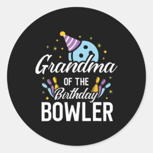 Pegatina Redonda Abuela del partido de bolos del cumpleañero