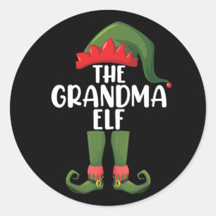 Pegatina Redonda Abuela Elfo Grupo Familiar de Navidad Partido Coin