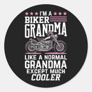 Pegatina Redonda Abuela motociclista - Abuela en moto Abuela motoci