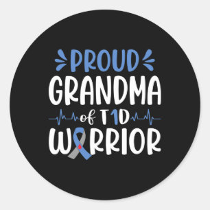 Pegatina Redonda Abuela Orgullosa De Guerrero De La T1D Para La Sen