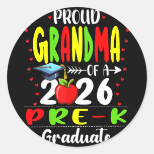 Pegatina Redonda Abuela orgullosa de la graduada de prekínder de 20