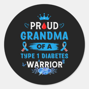 Pegatina Redonda Abuela Orgullosa De Un Guerrero De La Diabetes De