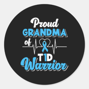 Pegatina Redonda Abuela Orgullosa De Un Guerrero Del T1d Diabetes D