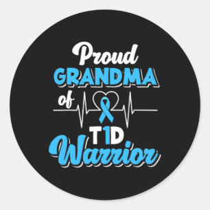 Pegatina Redonda Abuela Orgullosa De Un Guerrero Del T1d Diabetes D
